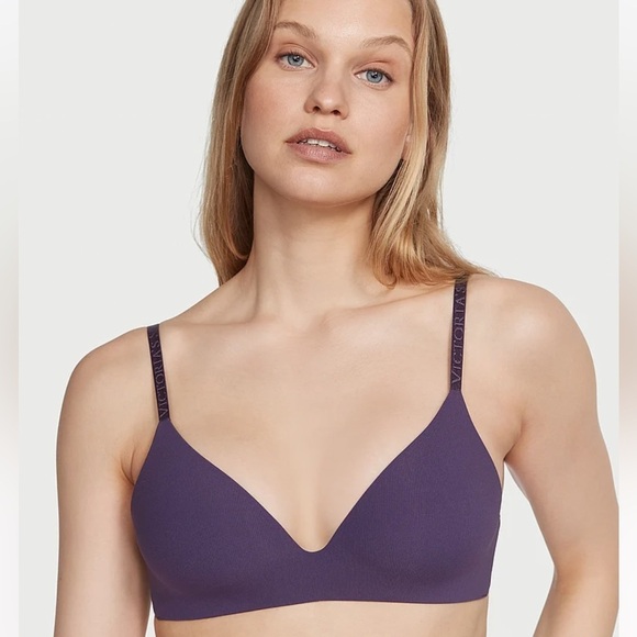 Victoria’s Secret Lightly Lined Ribbed Wireless Bra & Panty Set Purple 34A NWT - Picture 2 of 10